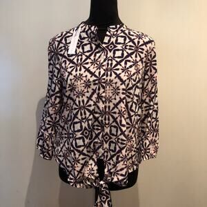 Three Eighty‎ Two Women's Printed Tie-Front Blouse, 3/4 Sleeve, Size Small, NWT